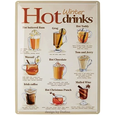 Abbildung von Dodino 30x40cm blechschilder WINTER HOT DRINKS MENU REZEPT, Dekoratives Wohnaccessoire, Deko Metallschild Schild für alle Bar Theke oder Pub Besitzer