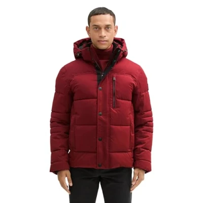 Abbildung von TOM TAILOR Herren Puffer Winterjacke mit Abnehmbarer Kapuze, 13721 Burgundy Dark Red, M