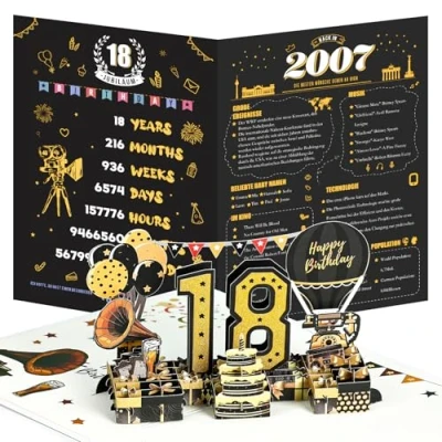 Abbildung von Joyoldelf 18. Geburtstagskarte, 2007 Jahrgang Geburtstag Karte, 3D Pop Up Grußkarten mit Umschlag, Vintage Geschenke für Mann und Frau