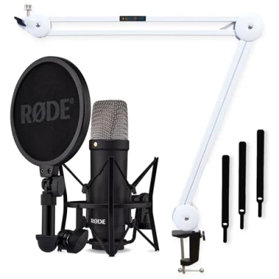 Abbildung von Rode NT1 Signature Serie Black Studio Mikrofon + keepdrum MS138 Gelenkarm Stativ Weiss