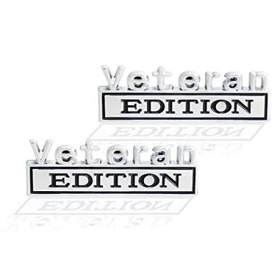 Abbildung von 2 Stück Veteranen Edition Emblem Aufkleber ist anwendbar für alle Fahrzeug Kofferraumtüren und Fensterdekoration (Silber Schwarz)