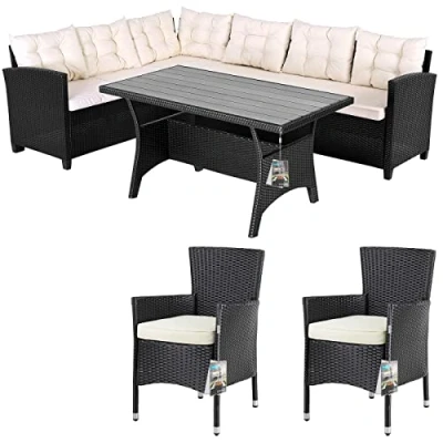Abbildung von Casaria Gartenlounge Set, (17 tlg), Polyrattan WPC Esstisch Eckbank Gartenstühle 15cm Kissen 7cm Auflagen