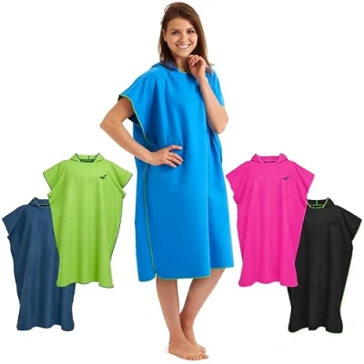 Abbildung von Fit Flip Surf Poncho Mikrofaser Umkleidehilfe Strand Badeponcho für Erwachsene Duschponcho schnelltrocknend Strandponcho Surfer Surfponchos Ultraleicht (Größe L, Blau/Grün)