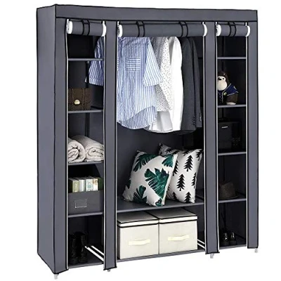 Abbildung von LEADZM Kleiderschrank, Faltschrank Stoffschrank Faltbare Garderobe Canvas mit Reißverschluss, Fächern, für Schlafzimmer, Wohnzimmer (Grau, 150 x 45 175 cm)