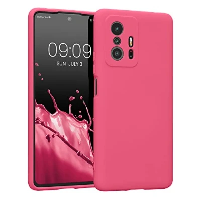 Abbildung von kwmobile Hülle kompatibel mit Xiaomi 11T / Pro gummierte TPU Silikon Handyhülle Schutzhülle für kabelloses Laden Case in Awesome Pink