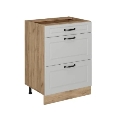 Abbildung von Vicco Küchenunterschrank R Line, Weiß Landhaus, 60 cm mit Schubladen, ohne Arbeitsplatte
