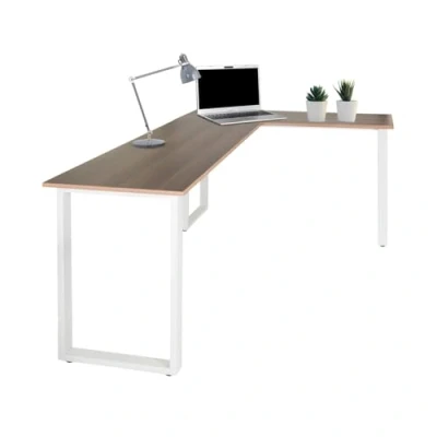 Abbildung von hjh OFFICE 830084 Eckschreibtisch 165x120 cm WORKSPACE Basic I Walnuss/Weiß Schreibtisch in L Form mit Stahl Gestell