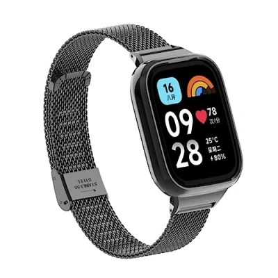 Abbildung von GIOPUEY Armband Kompatibel mit Redmi Watch 3 Active, Geflochtenes Edelstahlarmband [Verschleißfest] [Stilvoll] Ersatzarmband Black