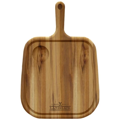 Abbildung von Tramontina Schneidebrett LANDHAUS, Burgerbrett mit Saftrille, Teak Holz, FSC zertifiziert, 40 x 28 1,8 cm, Servierbrett, Holzbrett, Griff, klingenschonend (Quadrat)