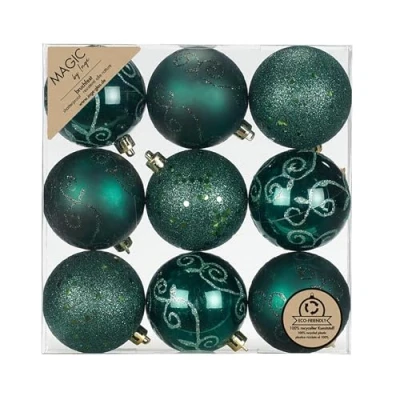 Abbildung von MAGIC by Inge Weihnachtsbaumkugel, Weihnachtskugeln Kunststoff 6cm mit Glitzer 9er Set Noble Green