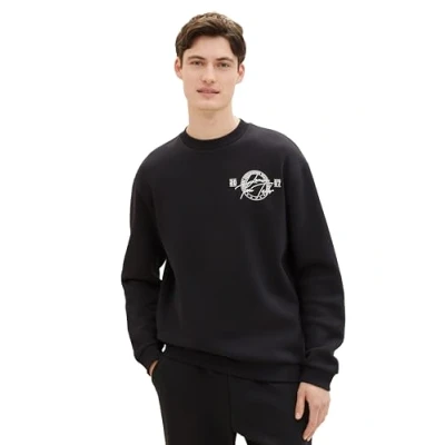 Abbildung von TOM TAILOR Denim Herren 1037613 Oversized Sweater mit Logo Print, 29999 Black, S