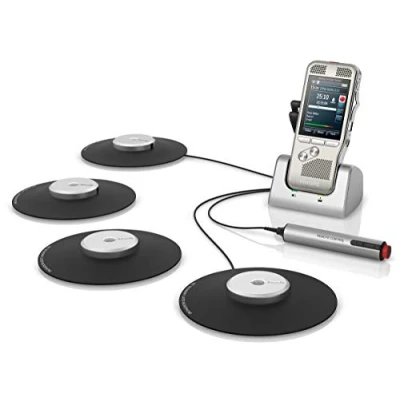 Abbildung von Philips DPM8900/02 Meeting Recorder Set, Digitales Diktiergerät inkl. 4 Grenzflächenmikrofonen für 360 Tonaufzeichnungen, SpeechExec Basic 2 Jahres ABO