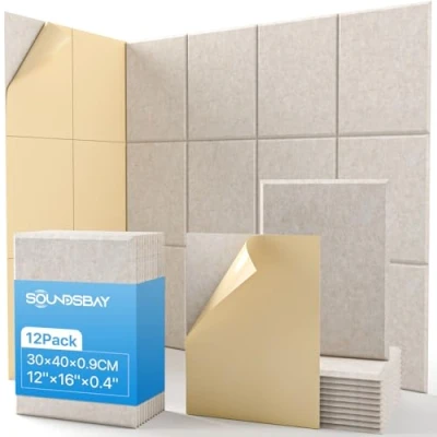 Abbildung von Soundsbay Akustikplatten Selbstkleben 12 Stück, Schallabsorber, Schalldämmung Schallschutz Wand hoher Dichte Schallschutzplatten für Akustische Behandlung und Wanddekoration 30x40x0.9cm (Beige)