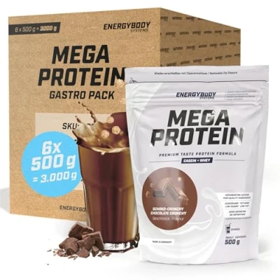 Abbildung von Energybody Mega Protein Schoko Crunchy/Gastropack 3000 g/Mehrkomponenten mit Casein Whey Mix als Eiweißshake/Eiweisspulver ohne Aspartam/Protein Pulver