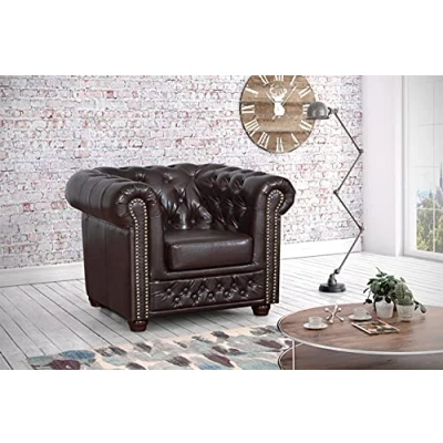 Abbildung von Chesterfield Sessel 1 Sitzer in Kunstleder Vintage braun Couch Polstersofa Sofa