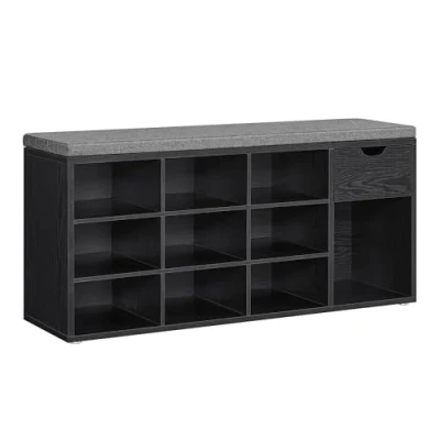 Abbildung von VASAGLE Schuhbank, Schuhregal mit Schublade und offenen Fächern, Sitzbank, gepolsterter Sitz, Flur, Schlafzimmer Eingangsbereich, 30 x 104 48 cm, ebenholzschwarz schiefergrau LHS024B02