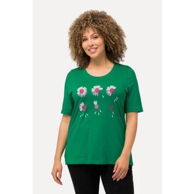 Abbildung von Ulla Popken À Fleurs Coupe Classic FIT COL ROND ET Manches Courtes Tshirt print, Damen, Größe: 50/52, Vert émeraude