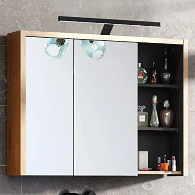Abbildung von Lomadox Badezimmer Spiegelschrank mit LED Beleuchtung 100 cm, Shetland Eiche Nb. Graphitgrau, B/H/T: ca. 100/75 80/18 cm
