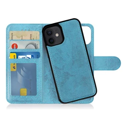 Abbildung von MyGadget Flip Case für iPhone 12 Mini [ abnehmbare Magnet Hülle ] Handyhülle aus Kunstleder Klapphülle mit Kartenfach Schutzhülle in Hellblau
