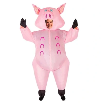 Abbildung von AirSuit® Aufblasbares Kostüm Schwein Ausgefallenes Auflbaskostüm Premium Qualität Größe Erwachsene 160 bis 190cm Polyester Angenehm tragbar Resistent Mit Aufblassystem OriginalCup®