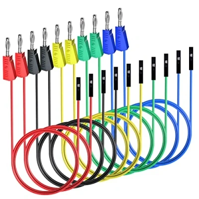 Abbildung von Cleqee 10 Stück Stapelbare Bananenstecker zu Breadboard weiblich Jumper Drähte weiches flexibles Silikon Testleitungen für elektrische Tests