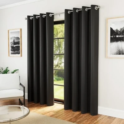 Abbildung von Enhanced Living Nightfall Thermovorhänge mit Ösen, superweich, energiesparend, geräuschreduzierend, für Schlafzimmer und Wohnzimmer, 168 x 229 cm, Schwarz