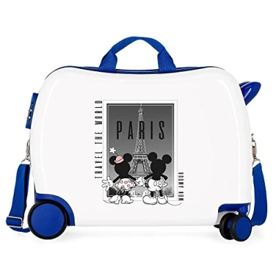 Abbildung von Disney Mickey und Minnie Travel the World Paris Kinderkoffer, weiß, 50 x 39 20 cm, starres ABS, seitlicher Kombinationsverschluss, 34 l, 1,8 kg, 4 Rollen, Handgepäck