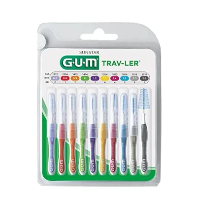 Abbildung von GUM TRAV LER Interdentalbürsten 9er Blister Sortiment 9 Stück mit Kappe (je 1x pro Größe)