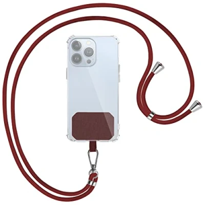 Abbildung von mtb more energy® Universal Handykette Weinrot/Silber kompatibel mit vielen Handyhüllen hochwertiges Band Seil Kordel zum Umhängen