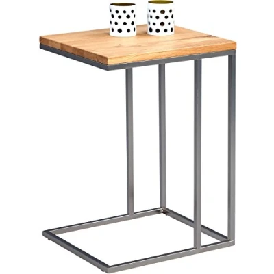 Abbildung von M2 Kollektion Beistelltisch Finn, Gestell Metall Edelstahloptik, Deckplatte Wildeiche massiv geölt, 22mm, stabverleimt