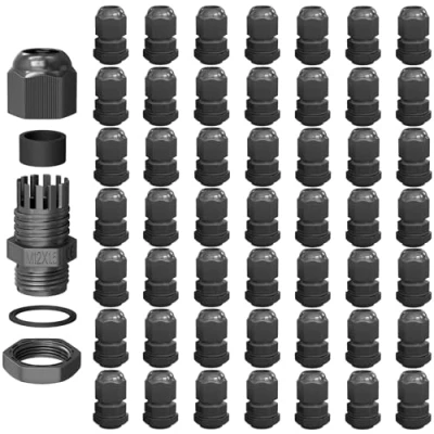 Abbildung von hb digital 50х Kabelverschraubung M12 für 3 6,5mm Kabeldurchmesser IP68 Staub &amp; wasserdicht mit Gummidichtung Gegenmutter Klemmlamellen Stopfbuchse Isolation Kabeleinführung Schwarz
