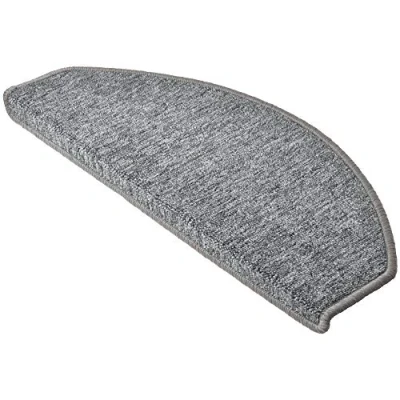 Abbildung von Beautissu XXL Treppenstufen Matten 65x28 cm 15 Stück Gängige Treppen Stufenmatten Selbstklebend Innen Treppenmatten Stufenmatte Teppich Treppenteppich Stufenteppich Halbrund Hellgrau ProStair