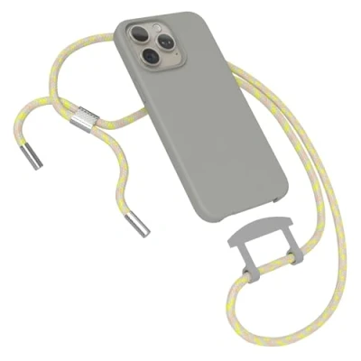 Abbildung von EAZY CASE Hülle mit Band kompatibel iPhone 15 Pro Max Handyhülle für Silikonhülle Mikrofaser stoßfest Fallschutz Handykette zum Umhängen 2in1 Schutzhülle Kordel Grau Gelb