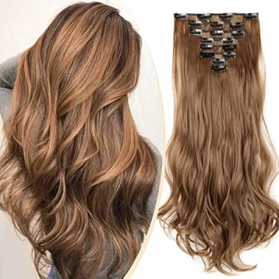 Abbildung von S noilite® 17&quot; Full Kopf Klipp in den Haar Verlangerungen Ombre Gewellt Gelockt Haarverlängerungen Dip Dye 8Pcs Lang Haare Hellbraun
