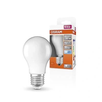 Abbildung von OSRAM LED Star Classic A40 Lampe für E27 Sockel, Birnenform, matte Optik, 470 Lumen, kaltweiß (4000K), Ersatz herkömmliche 40W Glühbirnen, nicht dimmbar, 1er Pack