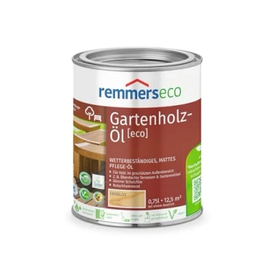 Abbildung von Remmers Gartenholz Öl [eco], farblos, 0,75 Liter, Wetterbeständiges, mattes Öl, aussen und innen, optimal für Terassen &amp; Gartenmöbel, rutschhemmend