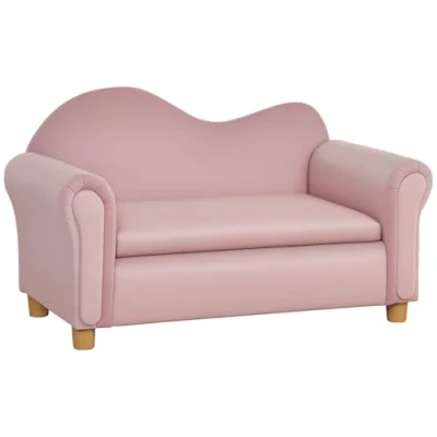 Abbildung von HOMCOM Sessel Zweisitzer mit Stauraum, Spielsofa für Kinder, Rosa (Kindercouch, 1 St., Kindersofa), 84L x 41.5B 48.5H cm