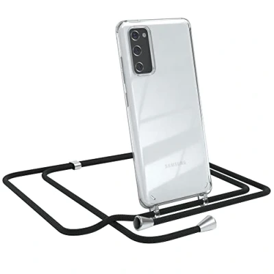 Abbildung von EAZY CASE Handykette kompatibel mit Samsung Galaxy S20 FE / 5G Handyhülle Umhängeband, Handykordel Schutzhülle, Silikonhülle, Hülle Band, Stylische Kette für Smartphone, Schwarz