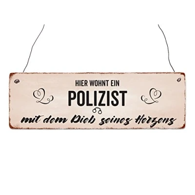 Abbildung von Interluxe Holzschild Shabby Hier WOHNT EIN Polizist Liebe Türschild Geschenk Beruf Polizei