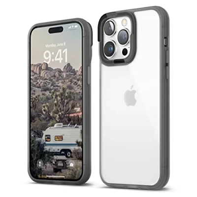 Abbildung von elago Doppelter Transparenter Hülle Kompatibel mit iPhone 14 Pro Max (6.7&quot;), PC + TPU Technologie, Vergilbungsschutz, Kristallklar, Stoßsicherer Stoßfängerabdeckung, Ganzkörperschutz (Schwarz)