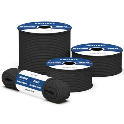 Abbildung von Brotree 550 Paracord 4mm 30m Schnur 100% Polyester Seil Reißfest Typ III 7 Kern für Armbänder, Basteln, Outdoor, Camping, Survival Schwarz