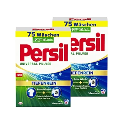 Abbildung von Persil Universal Pulver Tiefenrein Waschmittel (2x75 Waschladungen), Vollwaschmittel für reine Wäsche und hygienische Frische die Maschine, effektiv von 20 C bis 95