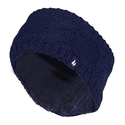 Abbildung von Heat Holders Damen Stirnband mit dickem Zopfmuster, Fleece gefüttert, Thermo Winter, leer, Totenkopf Ohrenwärmer (Einheitsgröße, Marineblau)