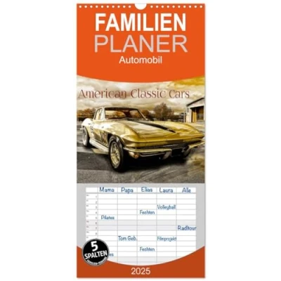 Abbildung von Familienplaner 2025 American Classic Cars mit 5 Spalten (Wandkalender, 21 cm x 45 cm), CALVENDO