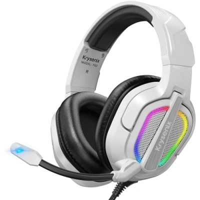Abbildung von Krysenix PG2 RGB Gaming Headset für PS4/PC/Xbox/Nintendo Switch, PS5 mit Mikrofon, Kopfhörer Noise Cancelling 3.5mm Klinke Weiß