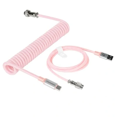 Abbildung von MAMBASNAKE C01Pro Spiral Tastaturkabel, Coiled USB C Kabel für Gaming Tastatur, Nylon Geflochtenes Kabel, Typ bis A, Cable Mechanical Keyboard, Abnehmbare Luftfahrtanschluss Rosa