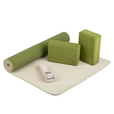 Abbildung von Yoga Set FLOW Yogamatte mit Block + Gurt olive/sand