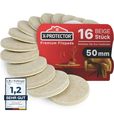 Abbildung von X Protector Filzgleiter 16 Stück 50 mm Prämie Möbelgleiter Beige Dicker Filz Selbstklebend Bodenschoner für Stühle Große Menge an Schützen Sie Ihre Holzfußböden