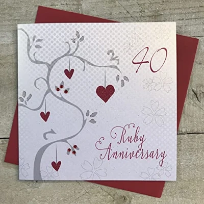 Abbildung von WHITE COTTON CARDS &quot;Ruby Wedding Anniversary zum 40. Hochzeitstag, handgemacht, Weiß
