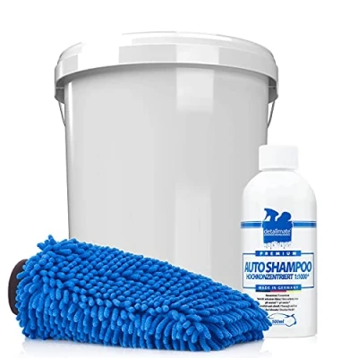Abbildung von detailmate Auto &amp; Motorrad Wasch Set: Autoshampoo 500ml Konzentrat + 3,5GAL Wascheimer mit Deckel Mikrofaser Chenille Waschhandschuh